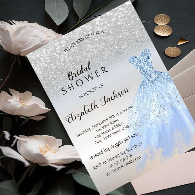 Invitation Robe bleue de soirée de mariage à paillettes argen (Créateur téléchargé)