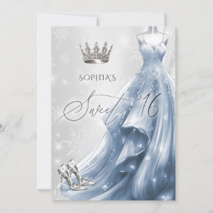 Invitation Robe bleue Dusty Snowflakes Winter Sweet 16