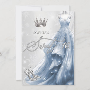 Invitation Robe bleue Dusty Snowflakes Winter Sweet 16