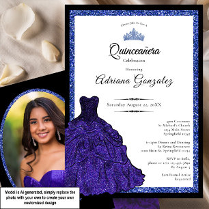 Invitation Robe bleue et diadème Photo personnalisée Quincean