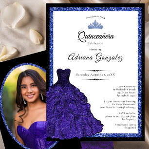 Invitation Robe bleue et diadème Photo personnalisée Quincean