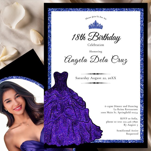 Invitation Robe bleue et diadème pour les 18 ans (Créateur téléchargé)