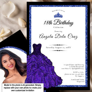 Invitation Robe bleue et diadème pour les 18 ans