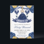 Invitation Robe Bleue Marine Blonde Haired Princess Sweet 16<br><div class="desc">Elégante princesse blonde aquarelle en habit bleu marine avec fleurs bleu et or,  ballons et confettis parties scintillant or.</div>