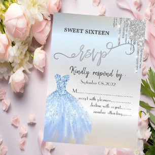 Invitation Robe bleue pailletée argentée chic gouttes Sweet 1
