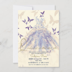 Invitation Robe Bleue Papillon violet Danser Quinceañera