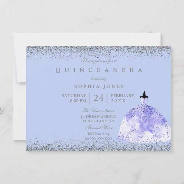 Invitation Robe bleue Parties scintillant argent Quinceanera  (Dos)