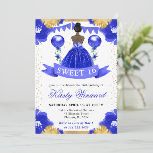 Invitation Robe bleue Princesse à peau foncée Sweet 16