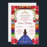 Invitation Robe Bleue Royale & Douce Colorée 16e anniversaire<br><div class="desc">Robe Bleue Royale & Bourgogne Rouge Floral Sweet sixteen Gold Crown Invitation Mis Quince 15 Anos,  16e anniversaire</div>