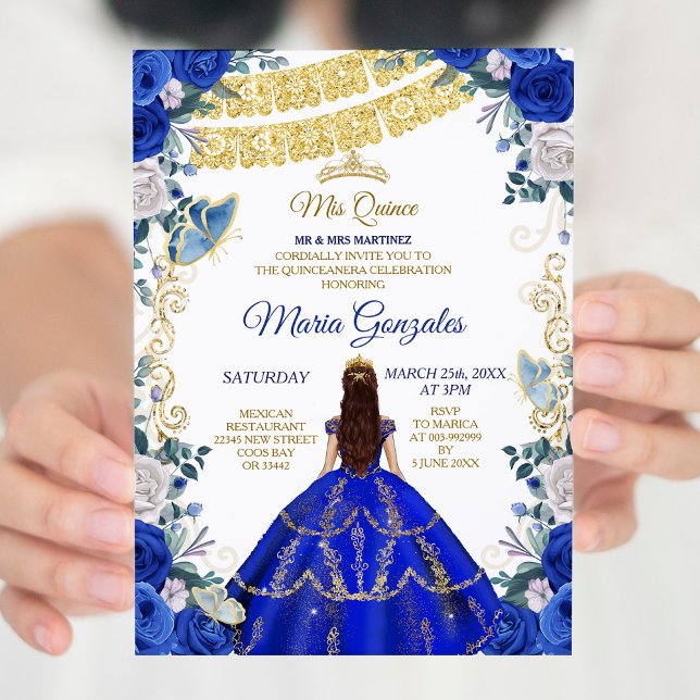 Invitation Robe Bleue Royale Mexicaine 15e anniversaire (Créateur téléchargé)