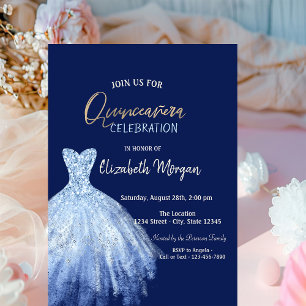 Invitation Robe Bleue Stars Galaxy Marine Bleu Quinceañera