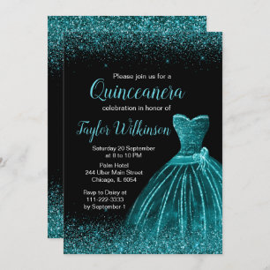 Invitation Robe bleue turquoise Faux Parties scintillant Quin