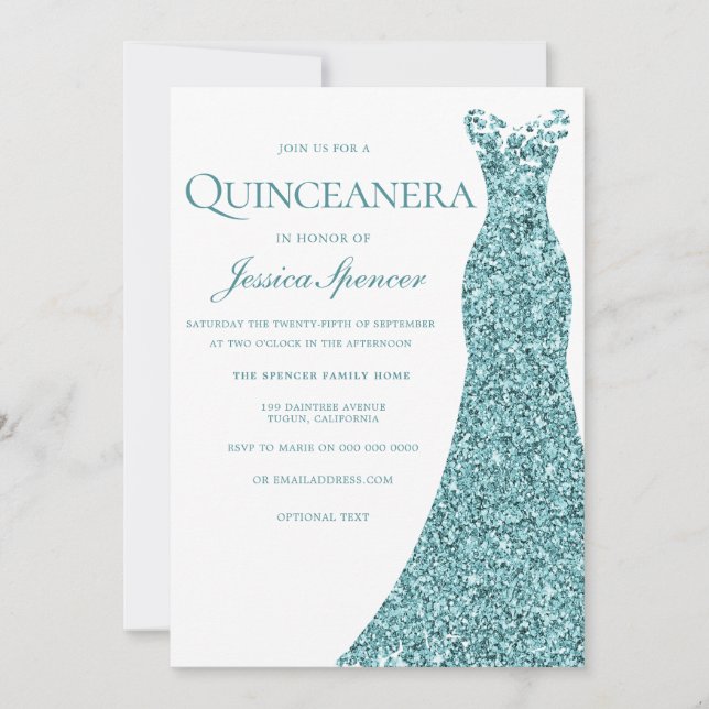 Invitation Robe bleue turquoise Parties scintillant verte Qui (Devant)