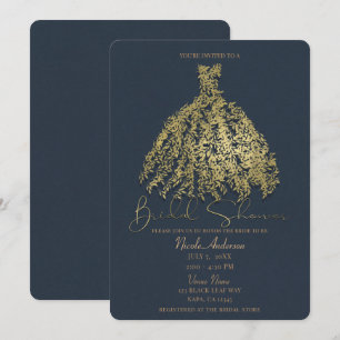 Invitation Robe botanique bleu or et rustique pour une fête d