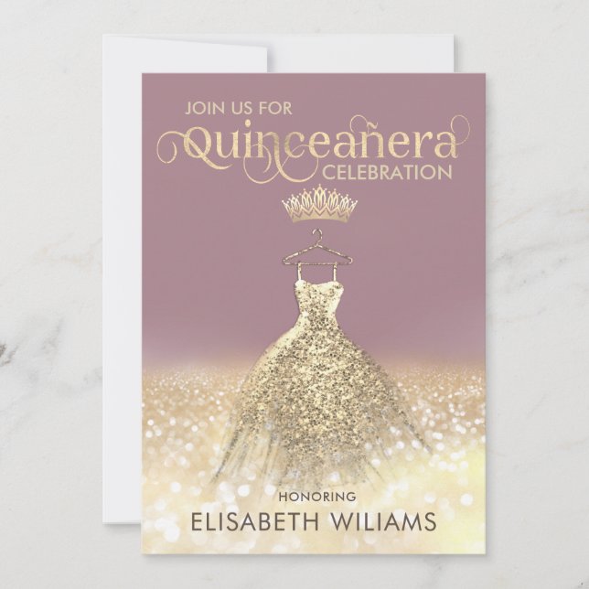 Invitation Robe brillante parties scintillant or ombre tiara  (Devant)