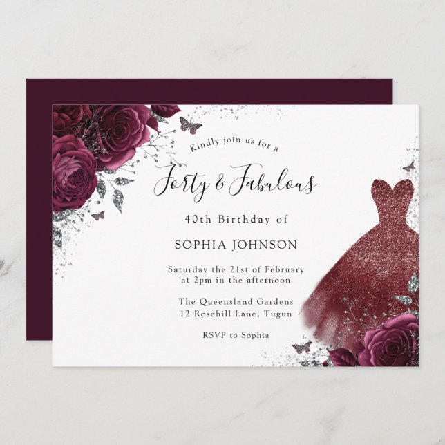 Invitation Robe Burgundy Sparkle Rose Quarante et fabuleuse 4 (Devant / Derrière)