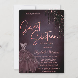 Invitation Robe chic aux gouttes de paillettes de Bourgogne S