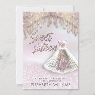 Invitation Robe chic fille goutte glittery holographic invit