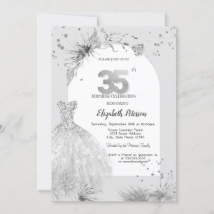 Invitation Robe Chic Hiver Gris 35e Anniversaire 