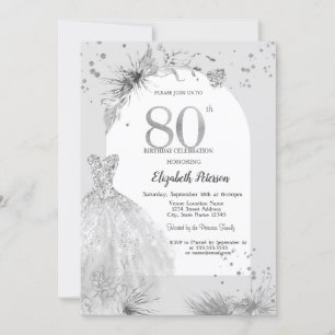 Invitation Robe chic Hiver gris 80e anniversaire