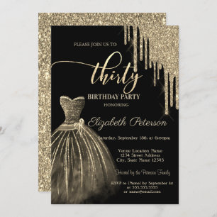 Invitation Robe Chic, Parties scintillant d'or 30e anniversai