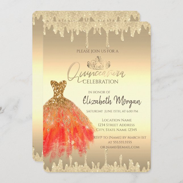 Invitation Robe Chic, Parties scintillant Drives Gold Quincea (Devant / Derrière)