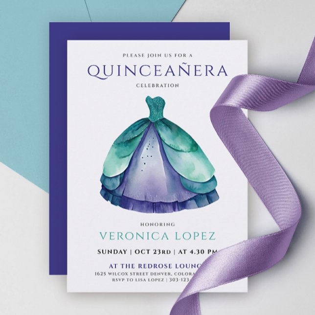 Invitation Robe classique verte violet Quinceañera Princesse (Créateur téléchargé)