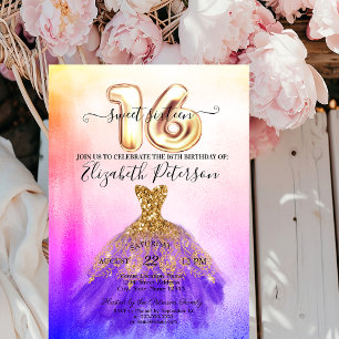 Invitation Robe colorée Confetti Ombré Sweet 16