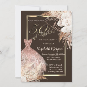 Invitation Robe, Confetti Boho Fleurs Brown 50e anniversaire