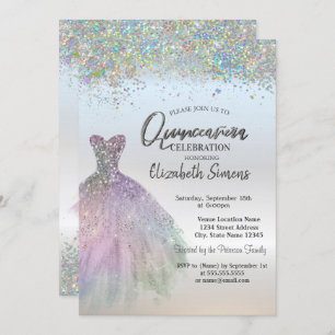 Invitation Robe Confetti Colorée Quinceañera