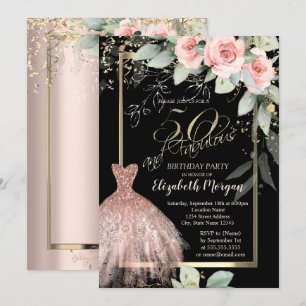 Invitation Robe, confettis roses or rose gold 50e anniversair