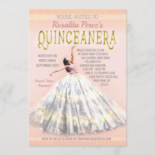 Invitation Robe d'aquarelle Quinceanera Robe Rose Or Fatigué