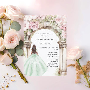Invitation Robe d'arc rose vert floraux Sweet 16
