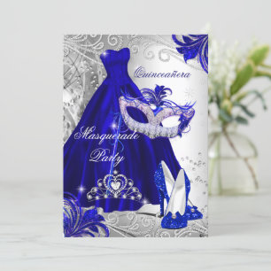 Invitation Robe d'argent bleu mascarade Quinceanera Tiara
