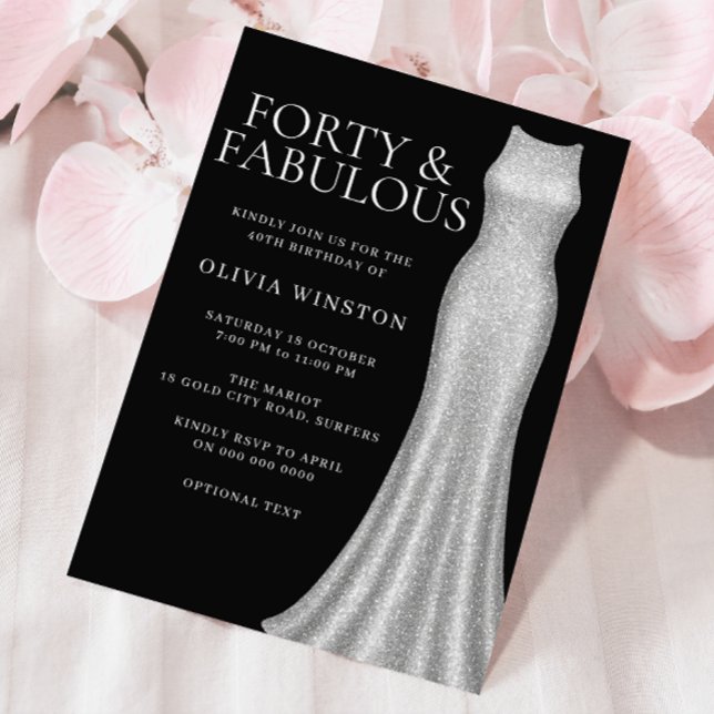 Invitation Robe d'argent et femmes noires 40e fête d'annivers (Créateur téléchargé)