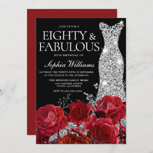 Invitation Robe d'argent Gown Roses rouges 80e anniversaire N