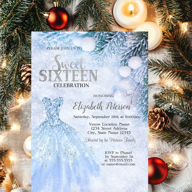 Invitation Robe d'argent Hiver Wonderland Sweet 16 Party (Créateur téléchargé)