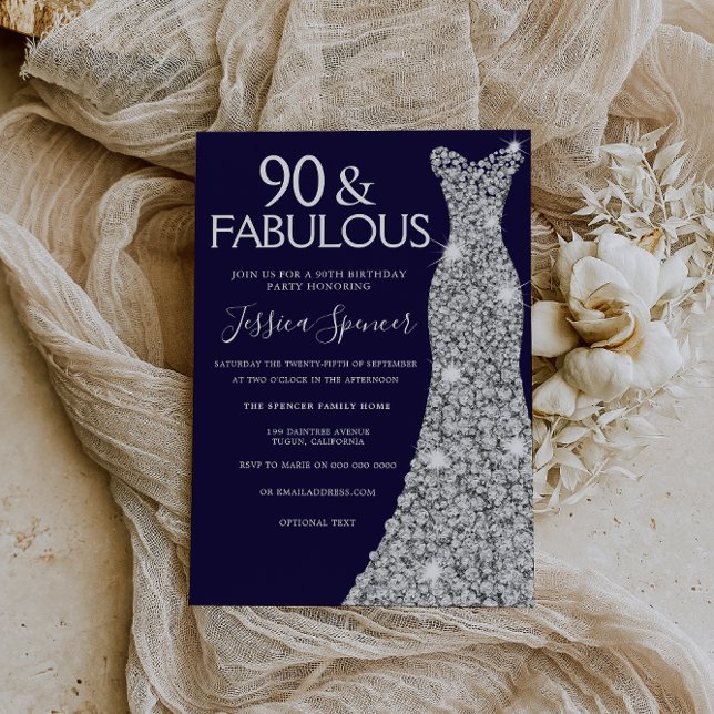Invitation Robe d'argent Marine 90 & Fabuleux 90e anniversair (Créateur téléchargé)