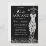 Invitation Robe d'argent noir et blanc glamour 50e anniversai<br><div class="desc">Robe d'argent noir et blanc glamour 50e anniversaire Invitation Variations à l'invitation et les articles correspondants dans notre magasin Aussi disponible en tant qu'invitation numérique</div>