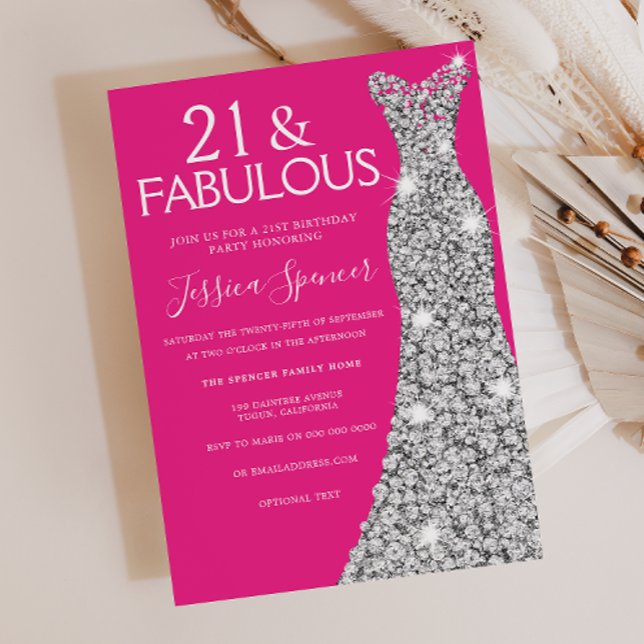 Invitation Robe d'argent rose 21 et fabuleux 21e anniversaire (Créateur téléchargé)