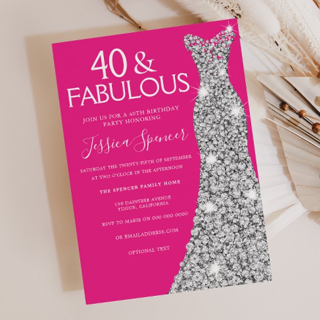 Invitation Robe d'argent rose 40 et fabuleux 40e anniversaire (Créateur téléchargé)