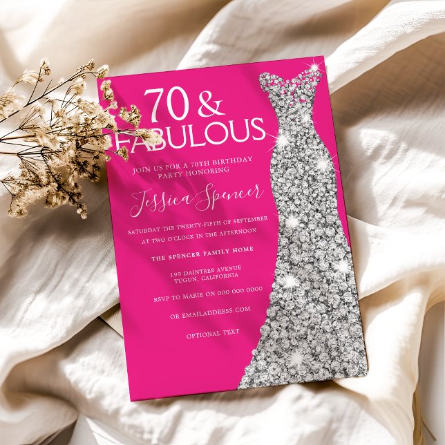 Invitation Robe d'argent rose 70 et fabuleux 70e anniversaire (Créateur téléchargé)