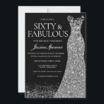 Invitation Robe d'argent Soixante et fabuleuse 60e fête Noir<br><div class="desc">Robe d'argent Soixante et fabuleuse 60e fête Invitation noire Variations à l'invitation et articles correspondants dans notre magasin</div>