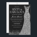 Invitation Robe d'argent Soixante et fabuleuse 60e fête Noir<br><div class="desc">Robe d'argent Soixante et fabuleuse 60e fête Invitation noire Variations à l'invitation et articles correspondants dans notre magasin</div>
