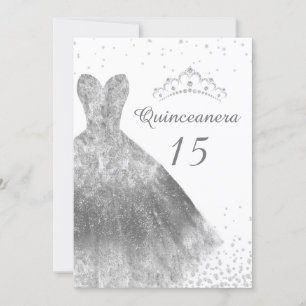 Invitation Robe d'argent & Tiara Quinceanera 15e anniversaire