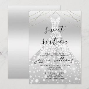 Invitation Robe de bal à paillettes argentées pour un anniver