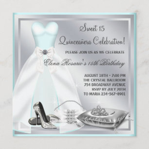 Invitation Robe de bal bleu sarcelle Talons hauts Quinceanera