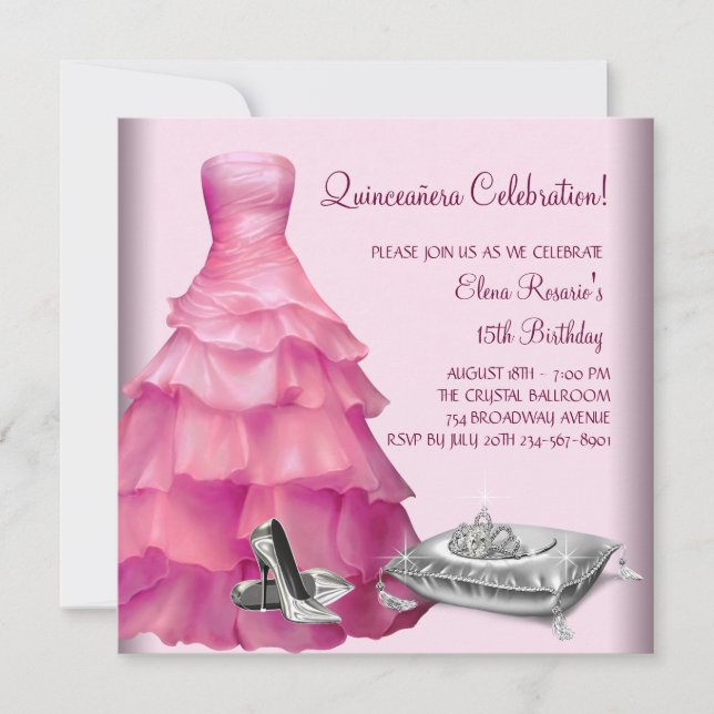 Invitation Robe de bal rose chaussures à talons hauts Quincea (Devant)