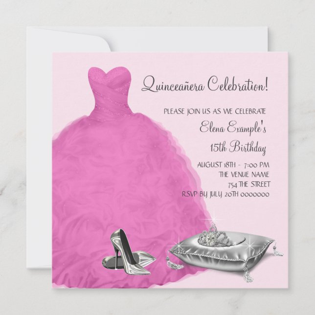 Invitation Robe de bal rose chaussures à talons hauts Quincea (Devant)