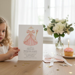 Invitation Robe de bal rose princesse aquarelle Anniversaire